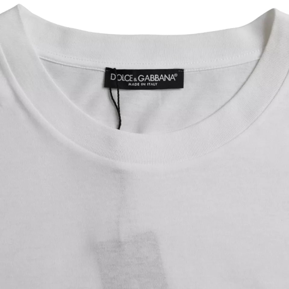 T-shirt blanc en coton Dolce & Gabbana à col rond et manches courtes, vue de face.