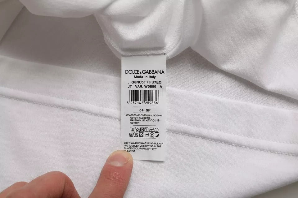T-shirt Dolce & Gabbana en coton blanc à col rond et manches courtes, vue frontale.
