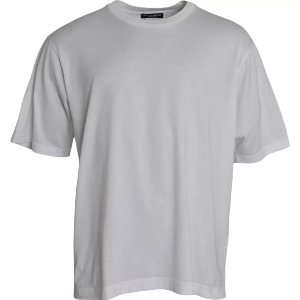T-shirt blanc en coton à col rond à manches courtes de Dolce & Gabbana, vue de face.