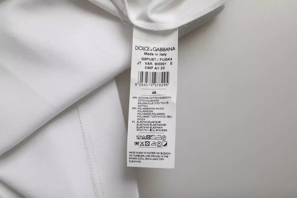 T-shirt blanc en coton à col rond de Dolce & Gabbana, manches courtes, vue de face affichant un style élégant et décontracté.