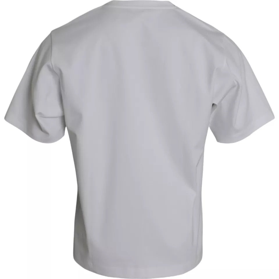 T-shirt blanc en coton à col rond et manches courtes de Dolce & Gabbana, vue de face, détails du tissu et design simple.