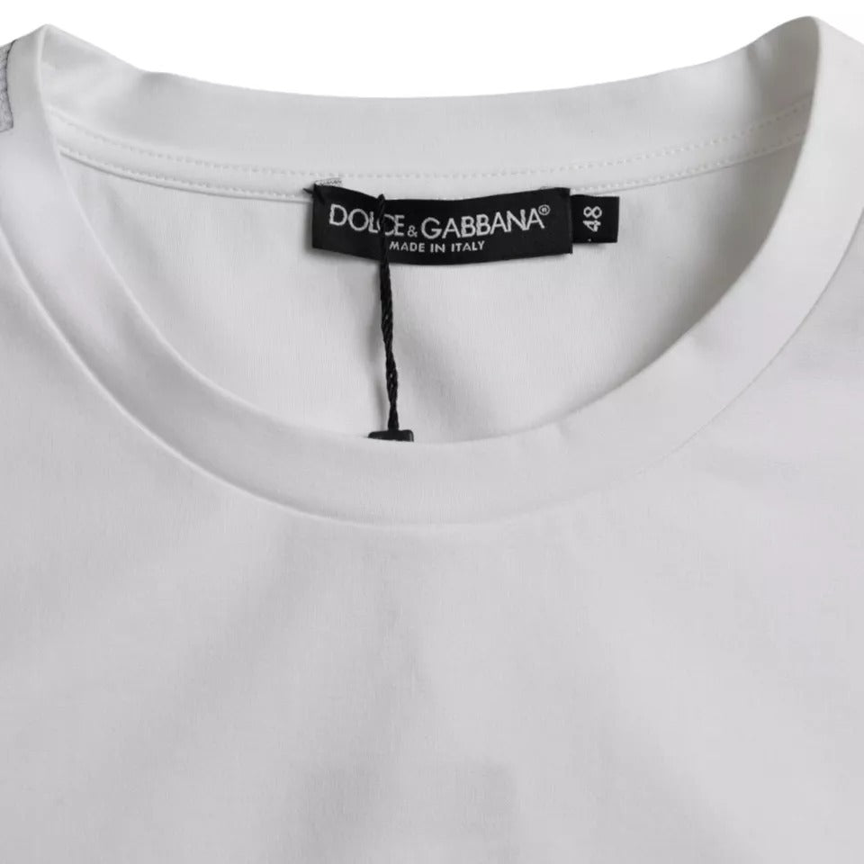 T-shirt blanc en coton Dolce & Gabbana à col rond et manches courtes, vue de face.