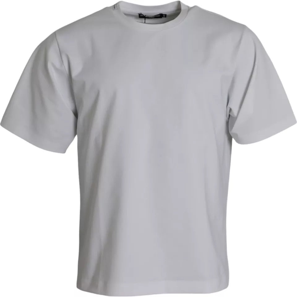 T-shirt blanc en coton à col rond de Dolce & Gabbana, manches courtes, style décontracté et élégant.
