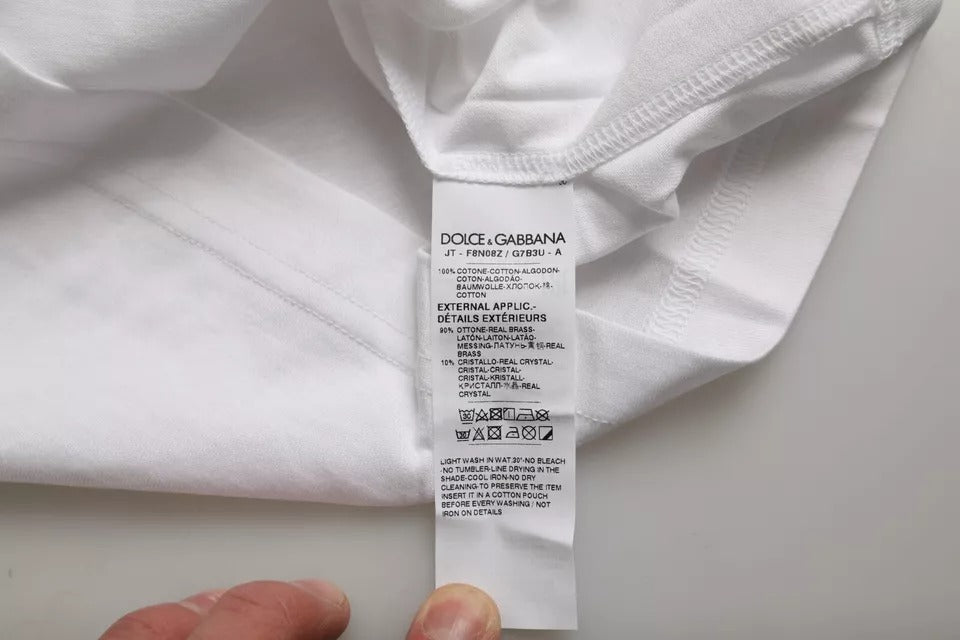 T-shirt Dolce & Gabbana en coton blanc à col rond et manches courtes, vue de face.
