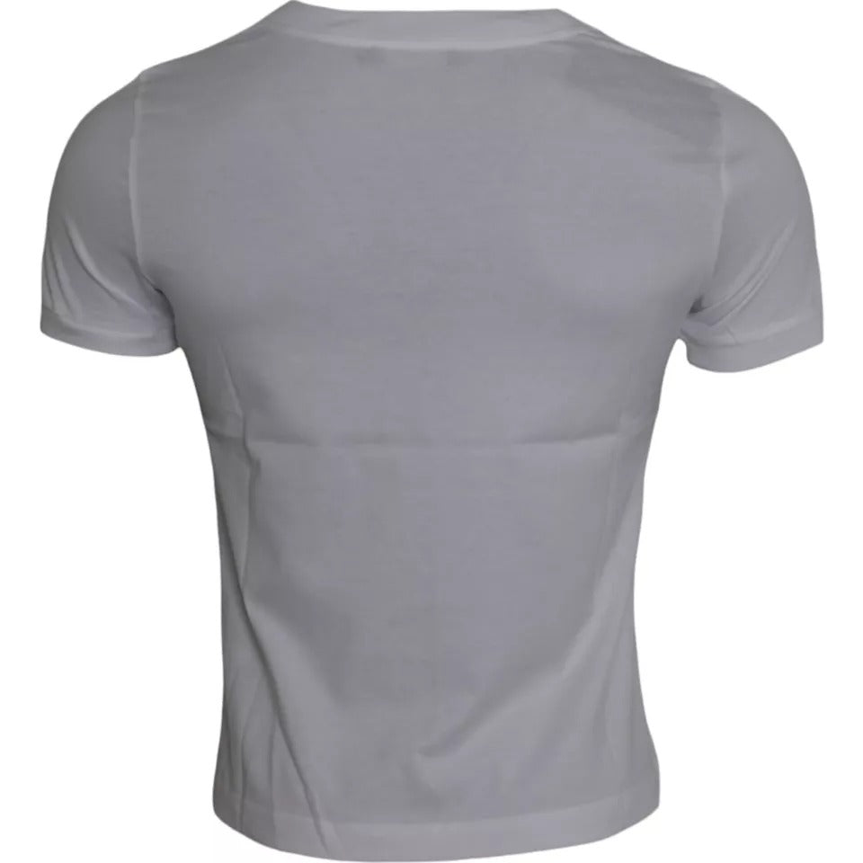 T-shirt blanc en coton à col rond et manches courtes de Dolce & Gabbana, vue de face.