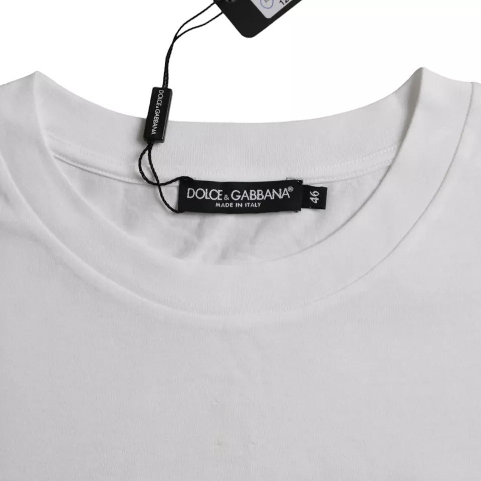 T-shirt blanc en coton à col rond et manches courtes de Dolce & Gabbana, vue de face.