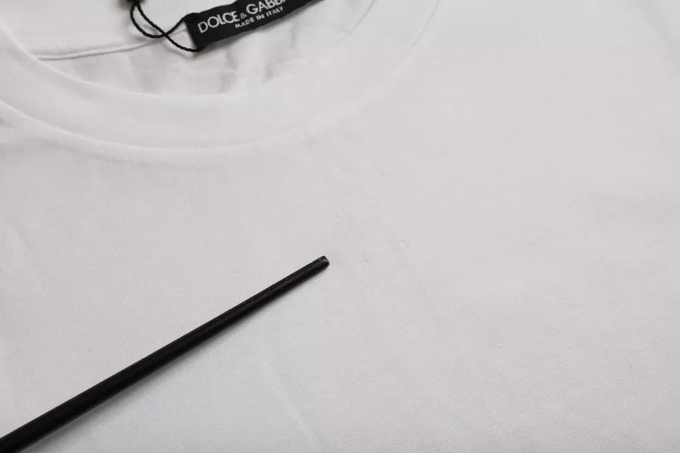 T-shirt blanc en coton Dolce & Gabbana à col rond et manches courtes, vue de face.