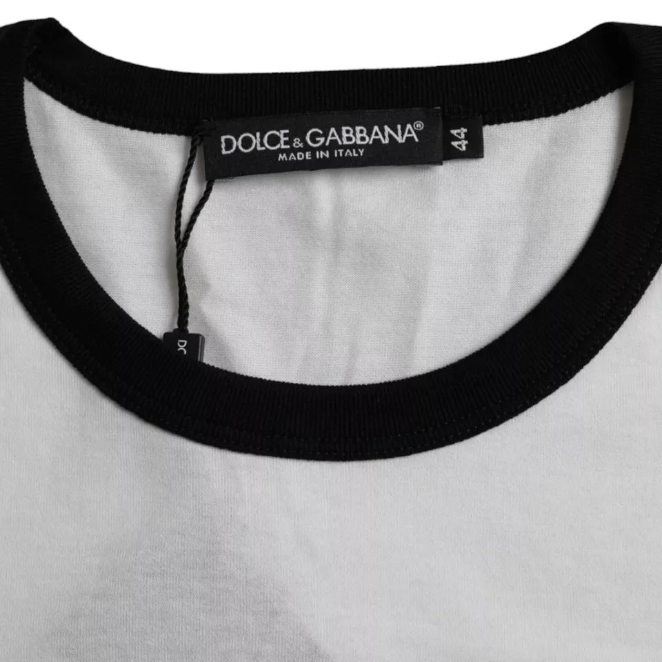 T-shirt à manches courtes Dolce & Gabbana en coton noir et blanc avec motif jazz, style décontracté et tendance.