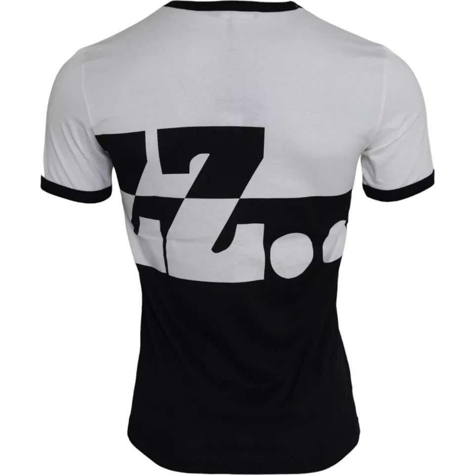 T-shirt en coton noir et blanc avec motif jazz de Dolce & Gabbana à manches courtes.