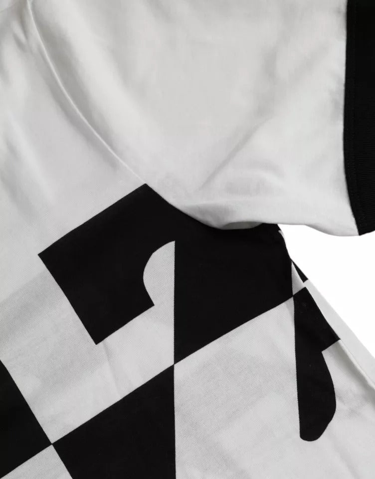 T-shirt à manches courtes Dolce & Gabbana en coton blanc et noir avec motif jazz, style décontracté et élégant.