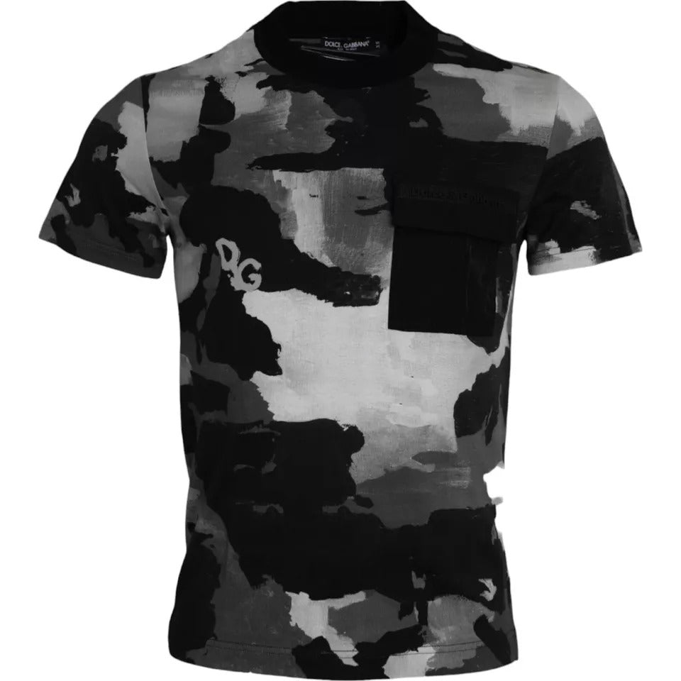 T-shirt en coton à col rond Dolce & Gabbana multicolore camouflage, style décontracté et tendance.