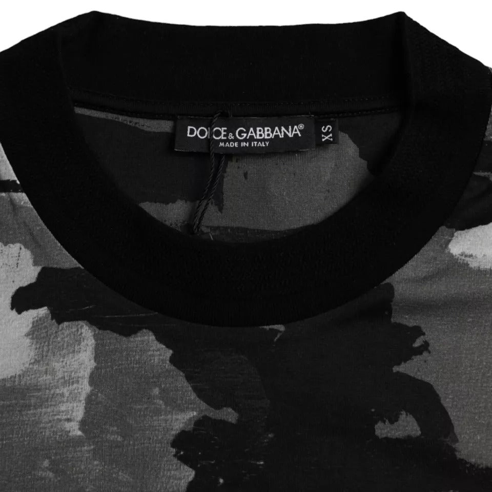 T-shirt Dolce & Gabbana en coton multicolore avec motif camouflage et col rond, vue de face.
