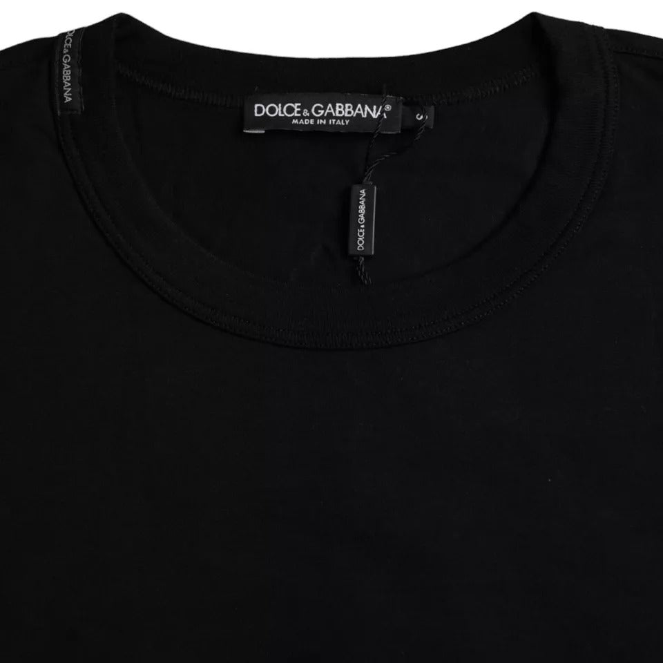 T-shirt noir Dolce & Gabbana en coton à logo en relief, col rond, vue de face.