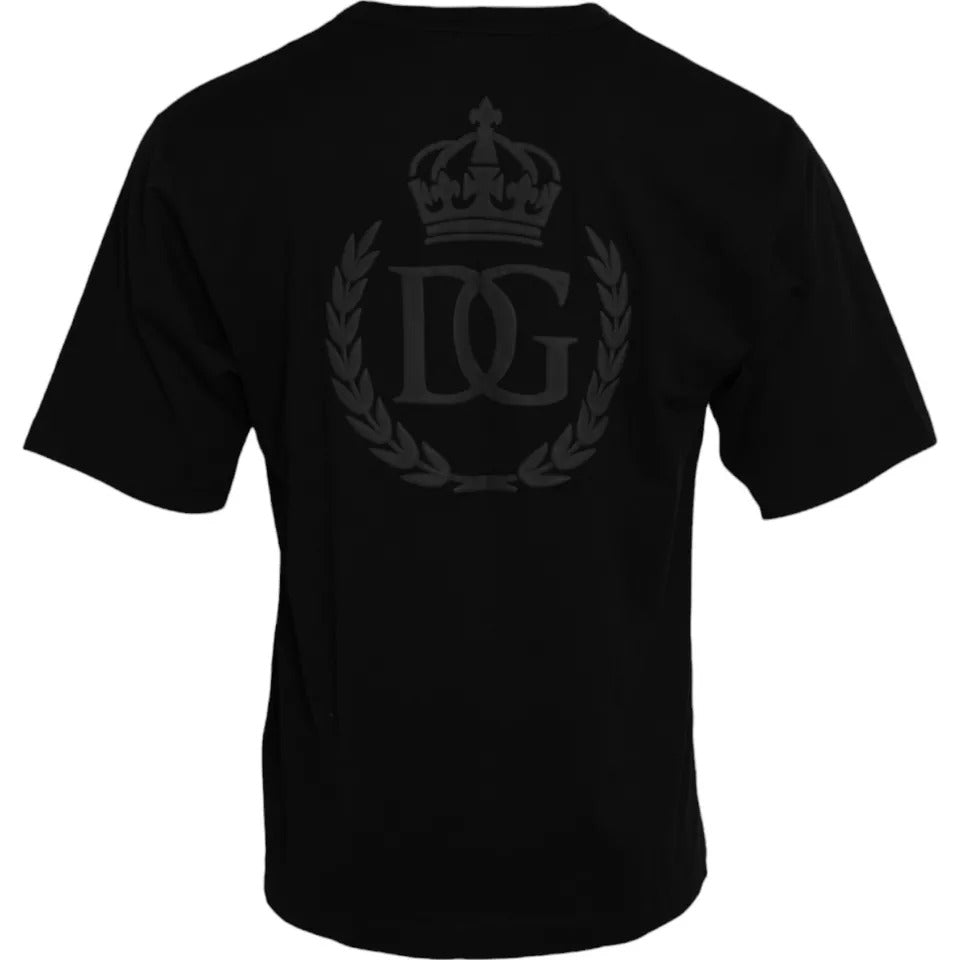 T-shirt noir en coton avec logo embossé de Dolce & Gabbana, col rond, style décontracté.
