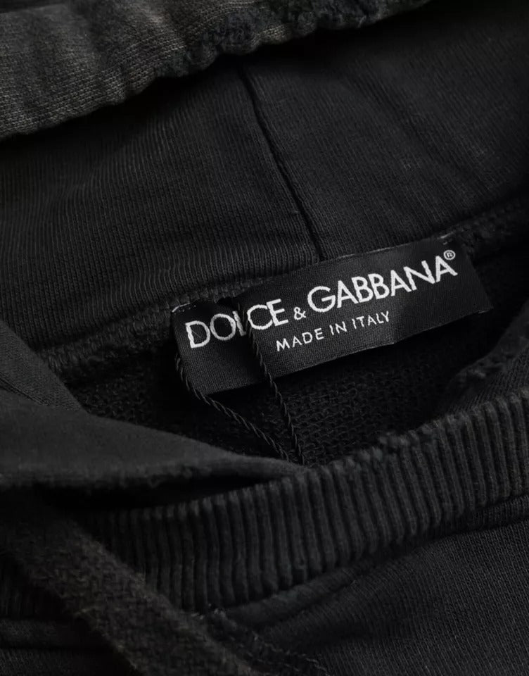 T-shirt court noir en coton à capuche et manches courtes de Dolce & Gabbana, style décontracté et moderne.