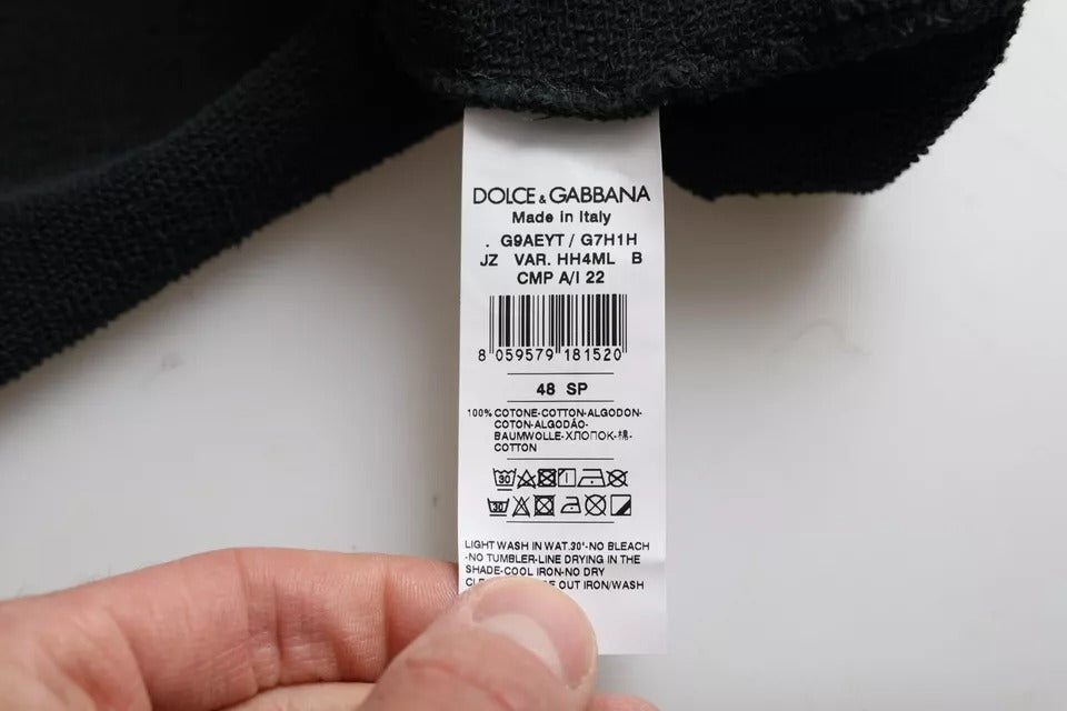 T-shirt court noir en coton à capuche et manches courtes de Dolce & Gabbana, style décontracté et tendance.