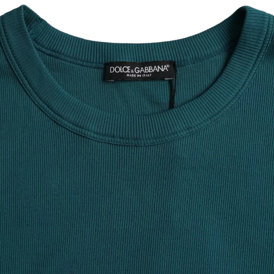 T-shirt Dolce & Gabbana en coton bleu vert à col rond et manches courtes, mode élégante et confortable.
