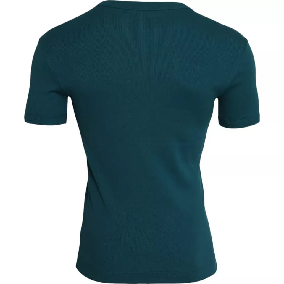 T-shirt Dolce & Gabbana en coton bleu vert à col rond et manches courtes, mode élégante et confortable.