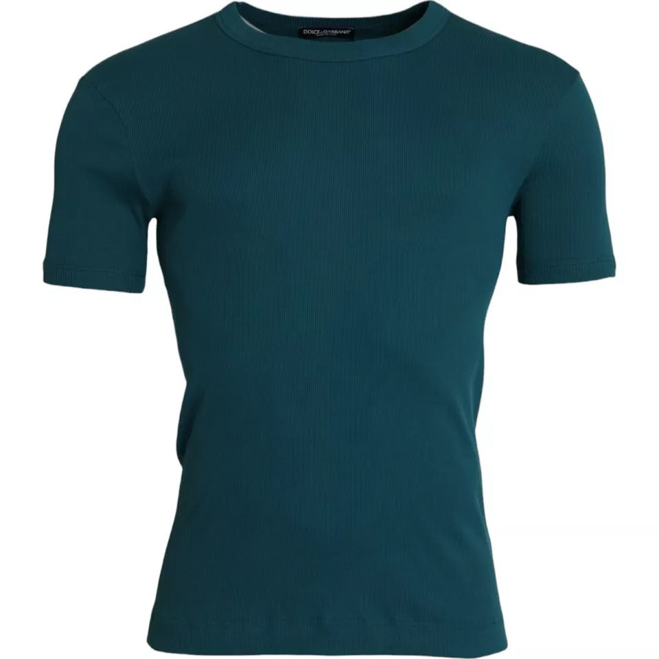 T-shirt Dolce & Gabbana en coton bleu et vert à col rond et manches courtes, vue de face.