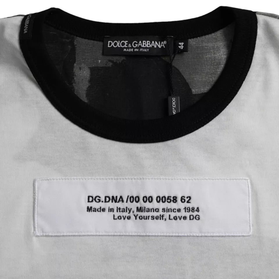 T-shirt rond noir et blanc à camouflage de Dolce & Gabbana, mode décontractée avec col rond, pour homme ou femme.