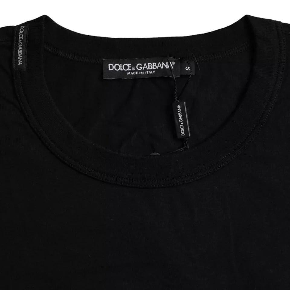 T-shirt noir Dolce & Gabbana en coton avec logo embossé, col rond, vue de face.