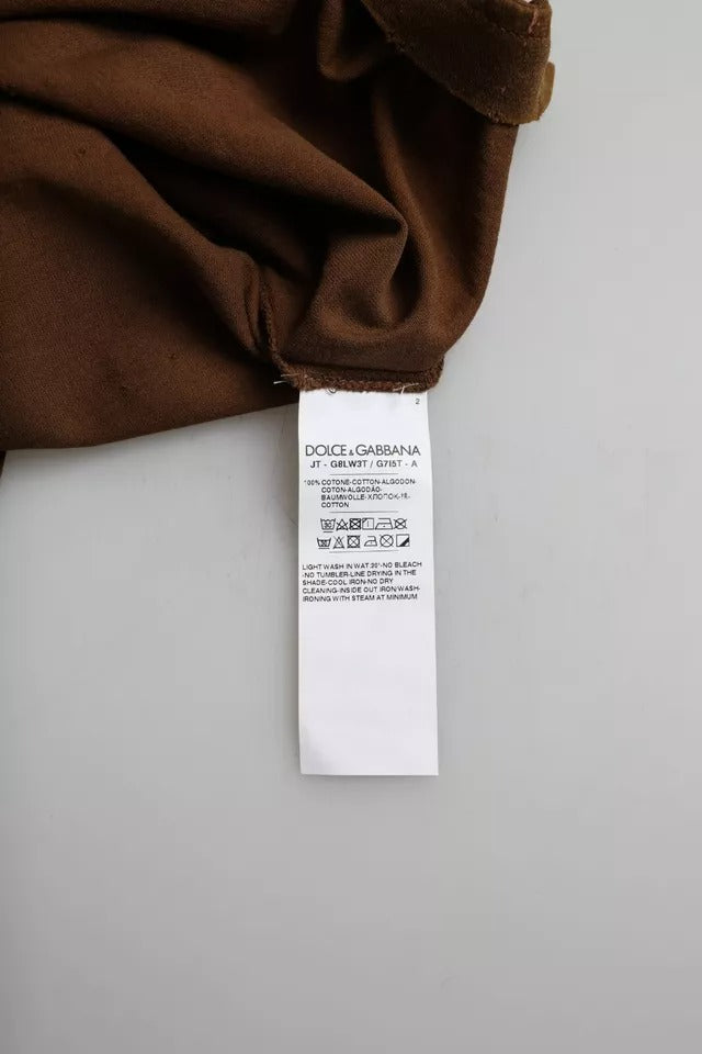 T-shirt en coton à col rond Dolce & Gabbana couleur marron avec éclaboussures de couleur, style décontracté et moderne.