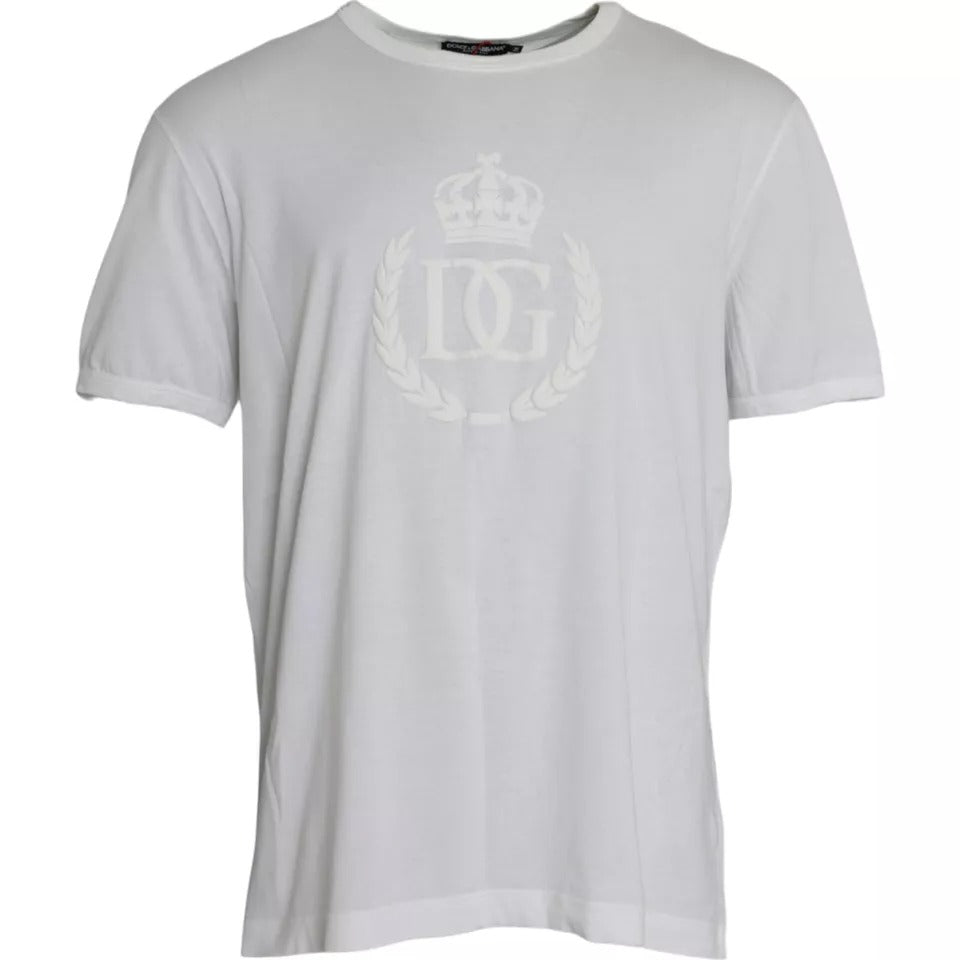 T-shirt blanc Dolce & Gabbana en coton avec logo embossed, col rond et design élégant visible sur l'image.