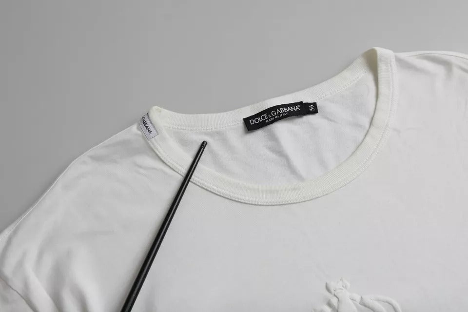 T-shirt blanc en coton Dolce & Gabbana avec logo embossé, col rond et coupe classique.
