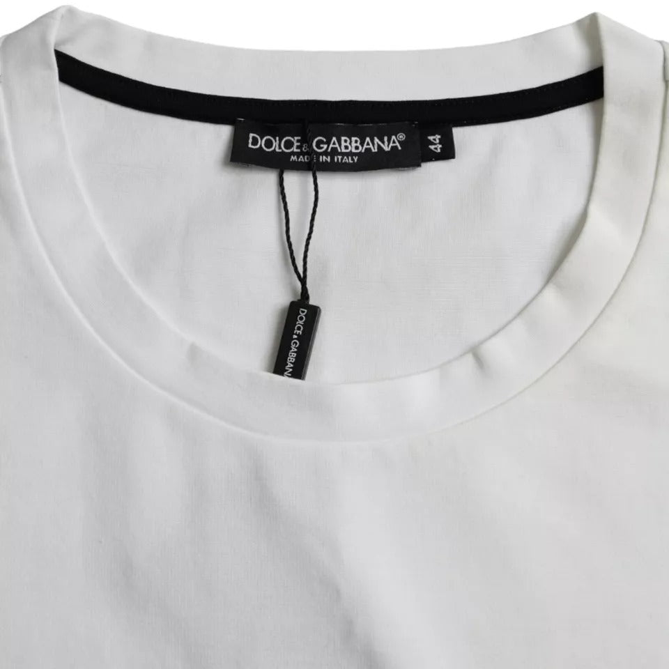 T-shirt blanc en coton pour homme Dolce & Gabbana avec imprimé de lèvres rouges et blanches, style moderne et tendance.