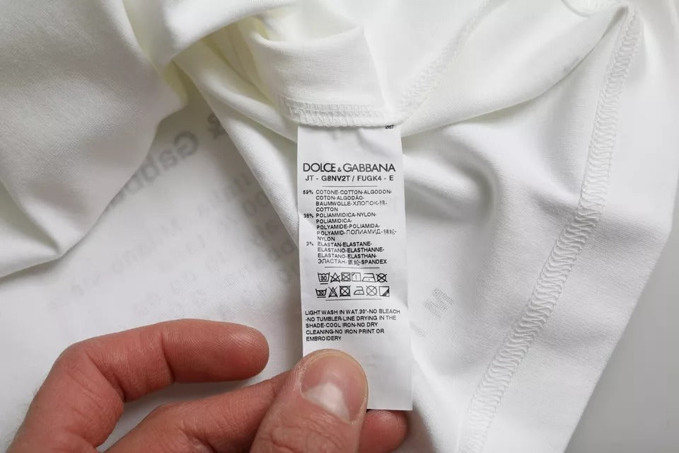 T-shirt blanc pour homme Dolce & Gabbana avec imprimé de lèvres rouges en coton, style décontracté et tendance.