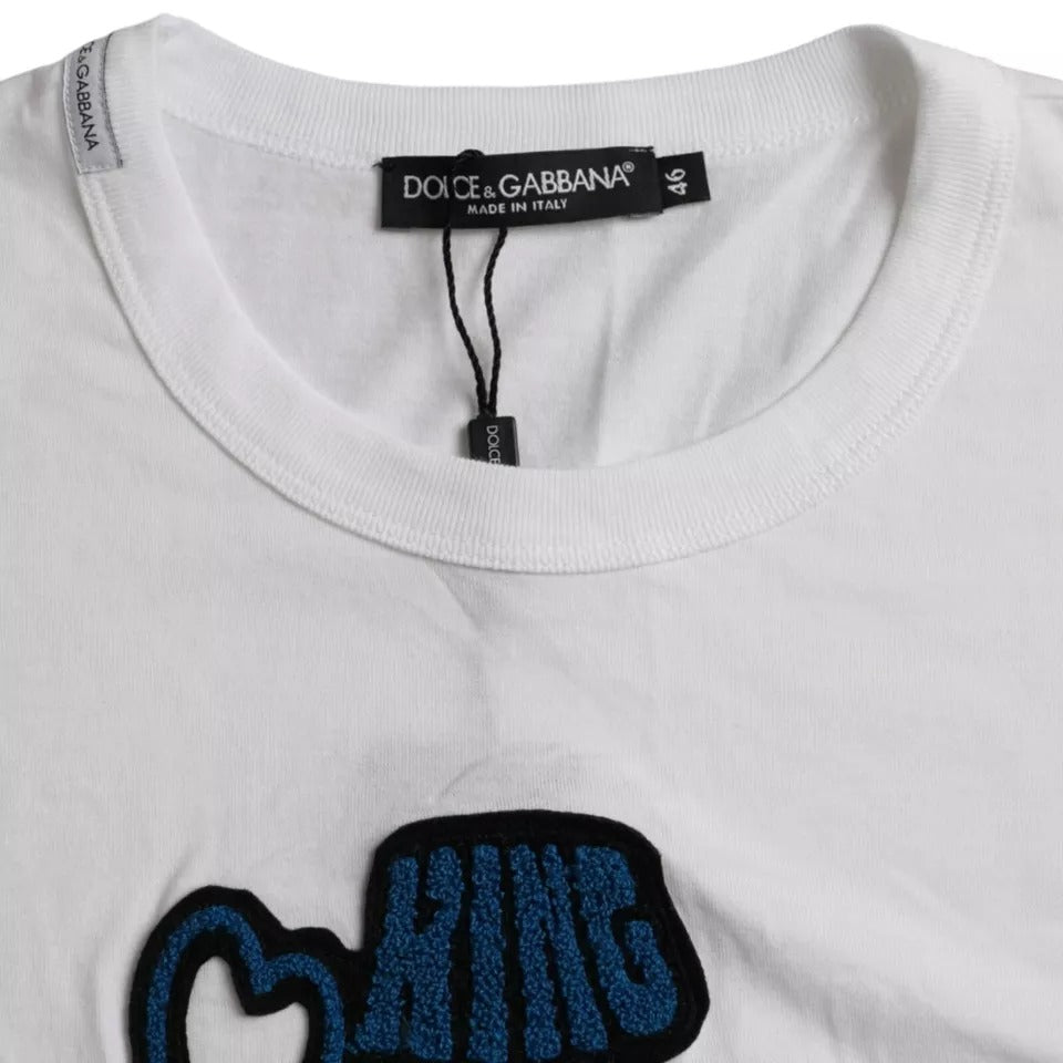 T-shirt blanc Dolce & Gabbana King Of Love à col rond et manches courtes, design graphique élégant.