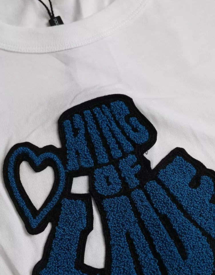 T-shirt Dolce & Gabbana blanc à col rond et manches courtes, motif King Of Love, vue de face.