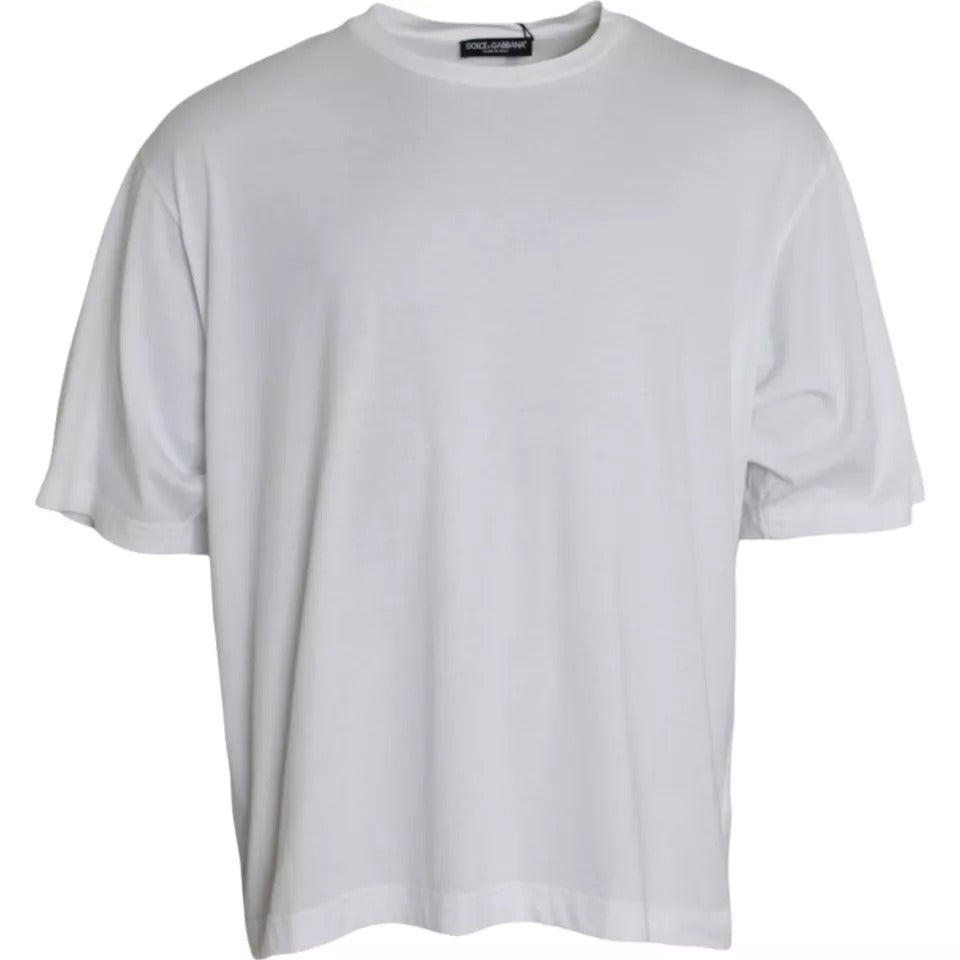 T-shirt blanc en coton à col rond Dolce & Gabbana, manches courtes, vue de face.