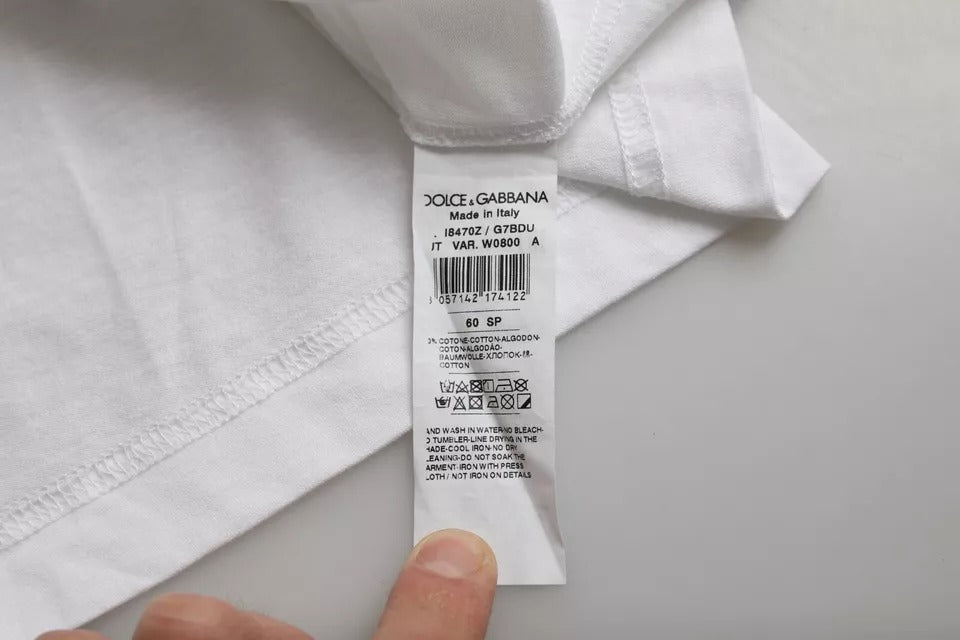 T-shirt blanc en coton à col rond de Dolce & Gabbana, manches courtes, vue de face.