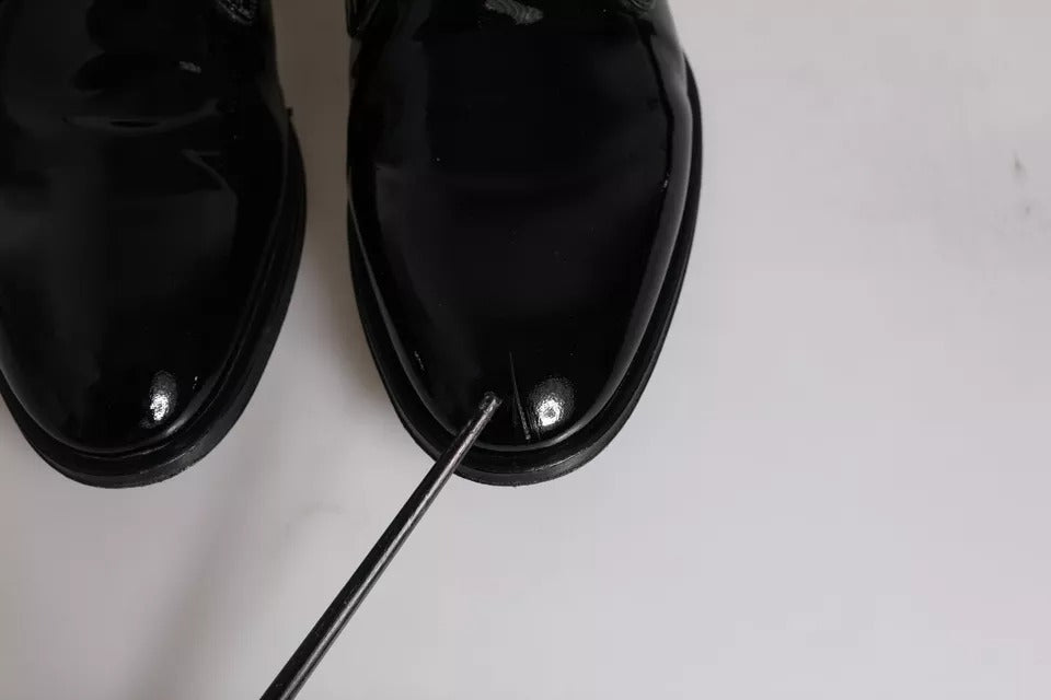 Chaussures Derby en cuir de veau noir de Dolce & Gabbana pour homme, chaussures habillées élégantes en cuir noir.