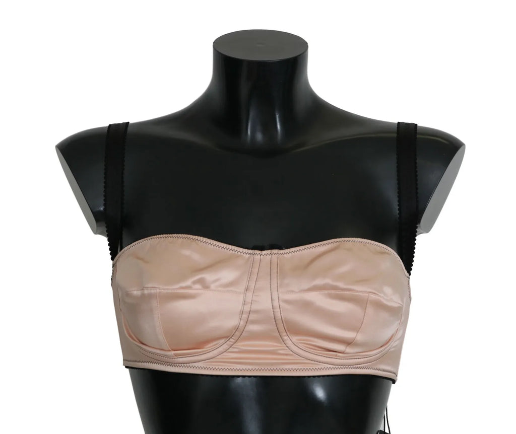 Soutien-gorge balconnet noir et rose Dolce & Gabbana avec des bretelles noires, délicats détails en dentelle et design élégant.