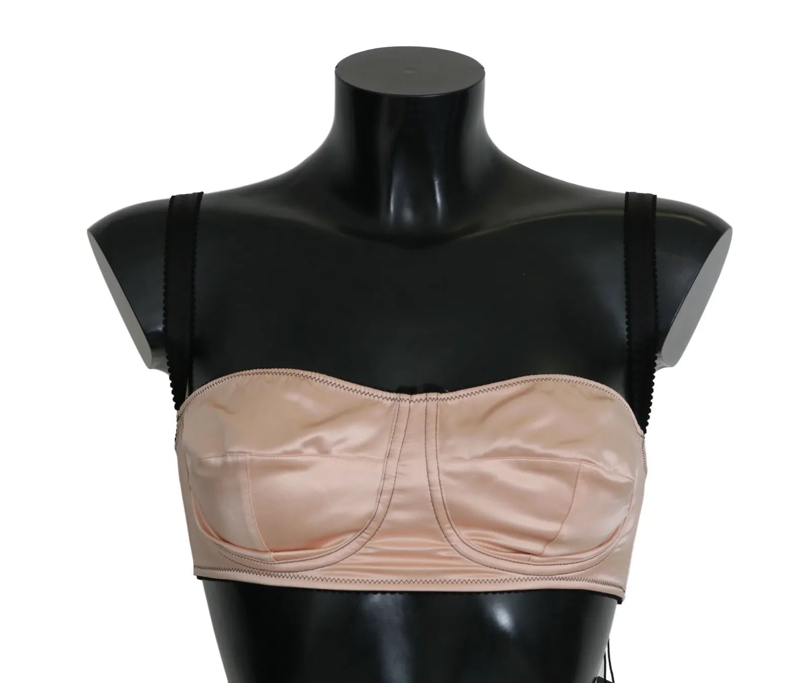 Soutien-gorge balconnet noir et rose Dolce & Gabbana avec des bretelles noires, délicats détails en dentelle et design élégant.