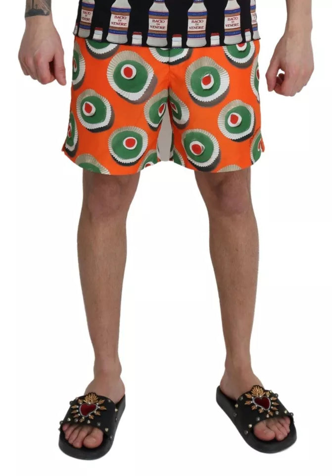 Shorts de bain Dolce & Gabbana Orange Cupcake, maillot de bain pour femmes, avec motif coloré et détails estivaux.