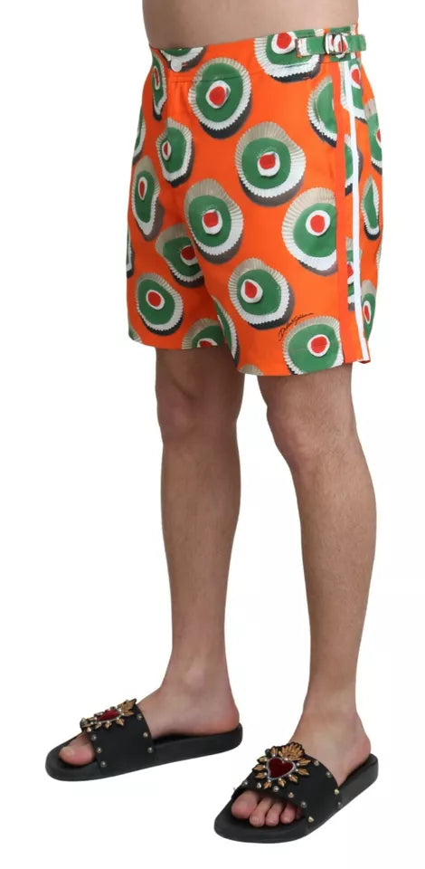Shorts de bain Dolce & Gabbana Orange Cupcake Beachwear, maillot de bain avec imprimé coloré et design élégant.