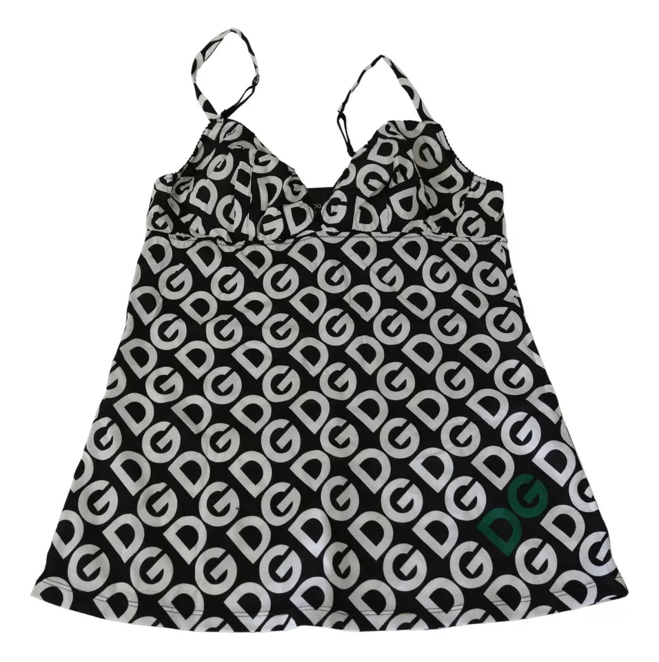 Maillot de bain sans manches Dolce & Gabbana DG Mania imprimé noir, style élégant et moderne pour la plage.