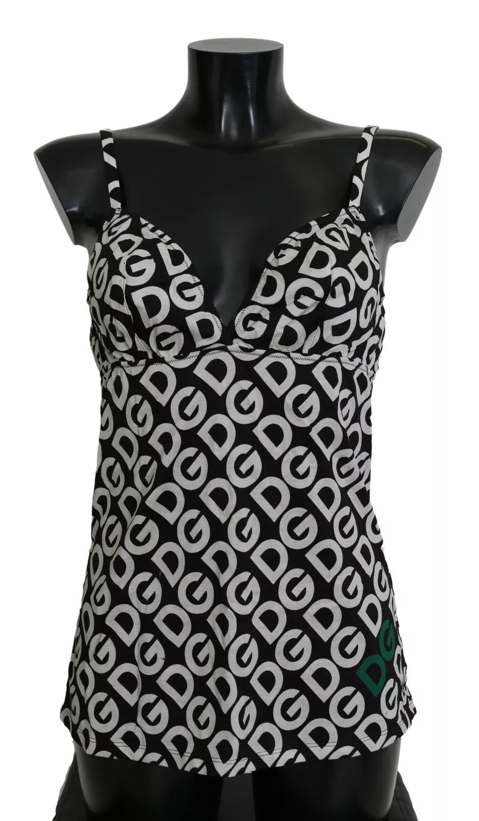 Maillot de bain sans manches Dolce & Gabbana DG Mania imprimé noir, style élégant et tendance pour la plage.