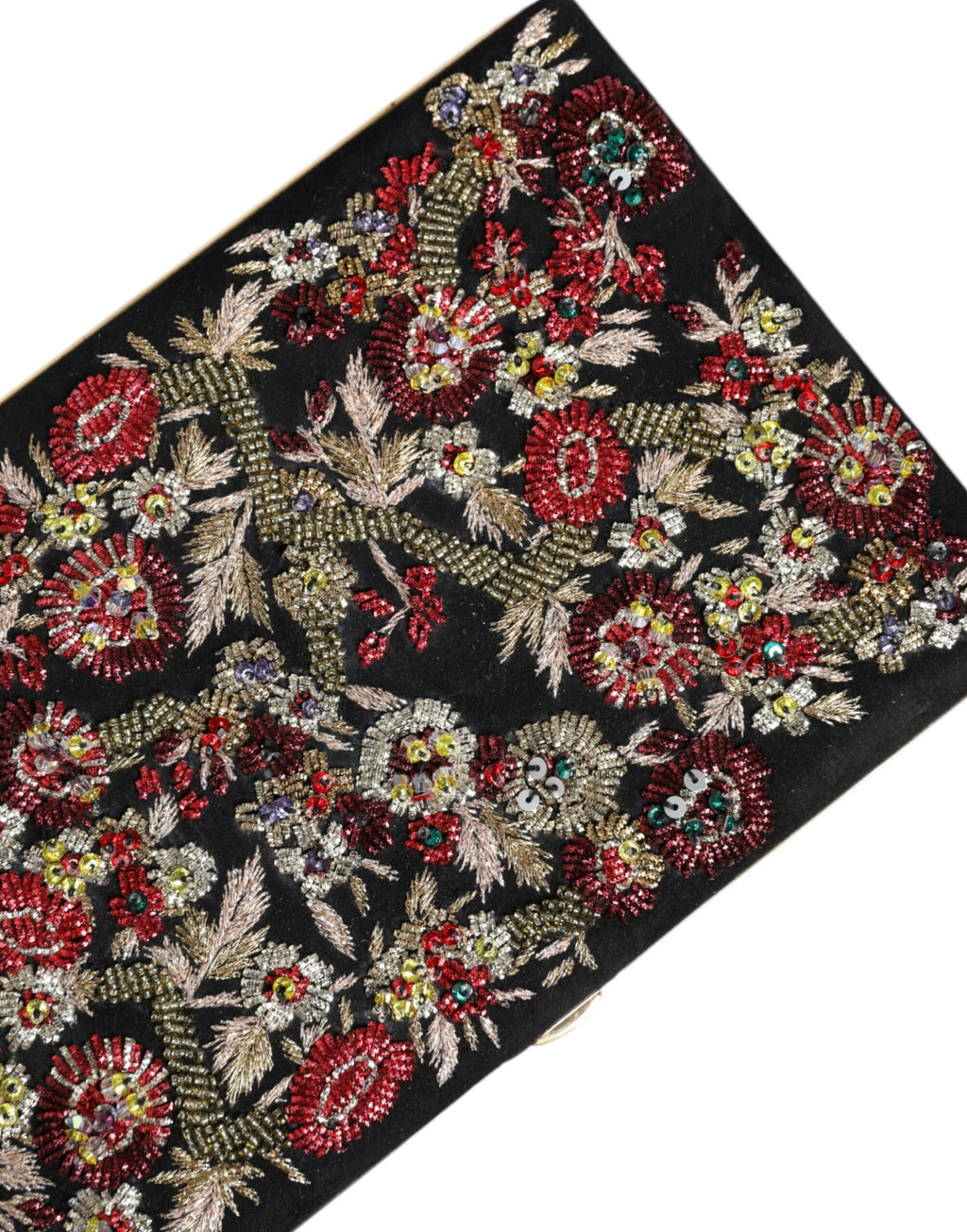 Sac pochette Dolce & Gabbana multicolore avec motifs floraux et cadre doré, idéal pour soirée.