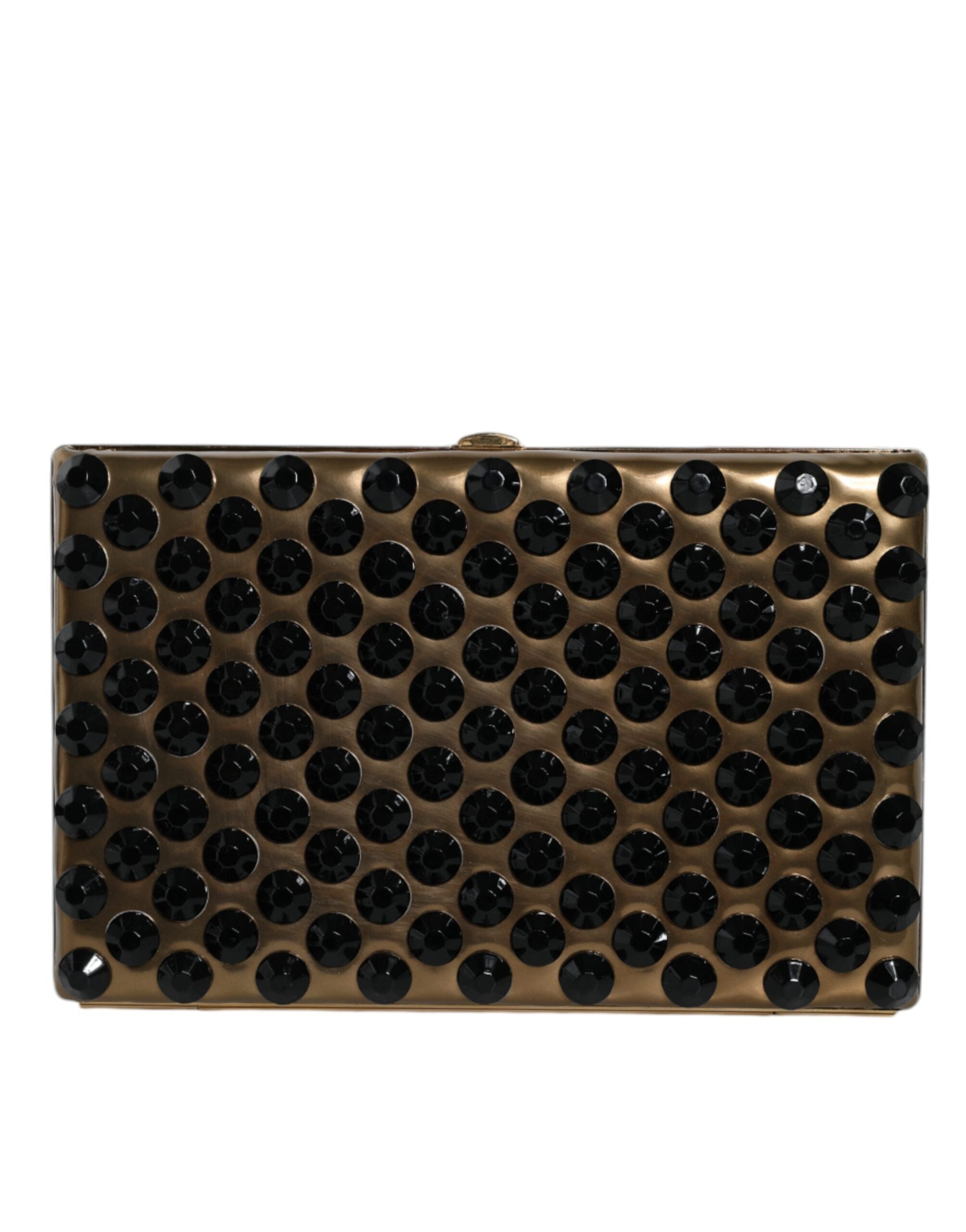 Pochette Dolce & Gabbana dorée en cristal, portefeuille pliant pour soirée, sac à main élégant pour femmes.