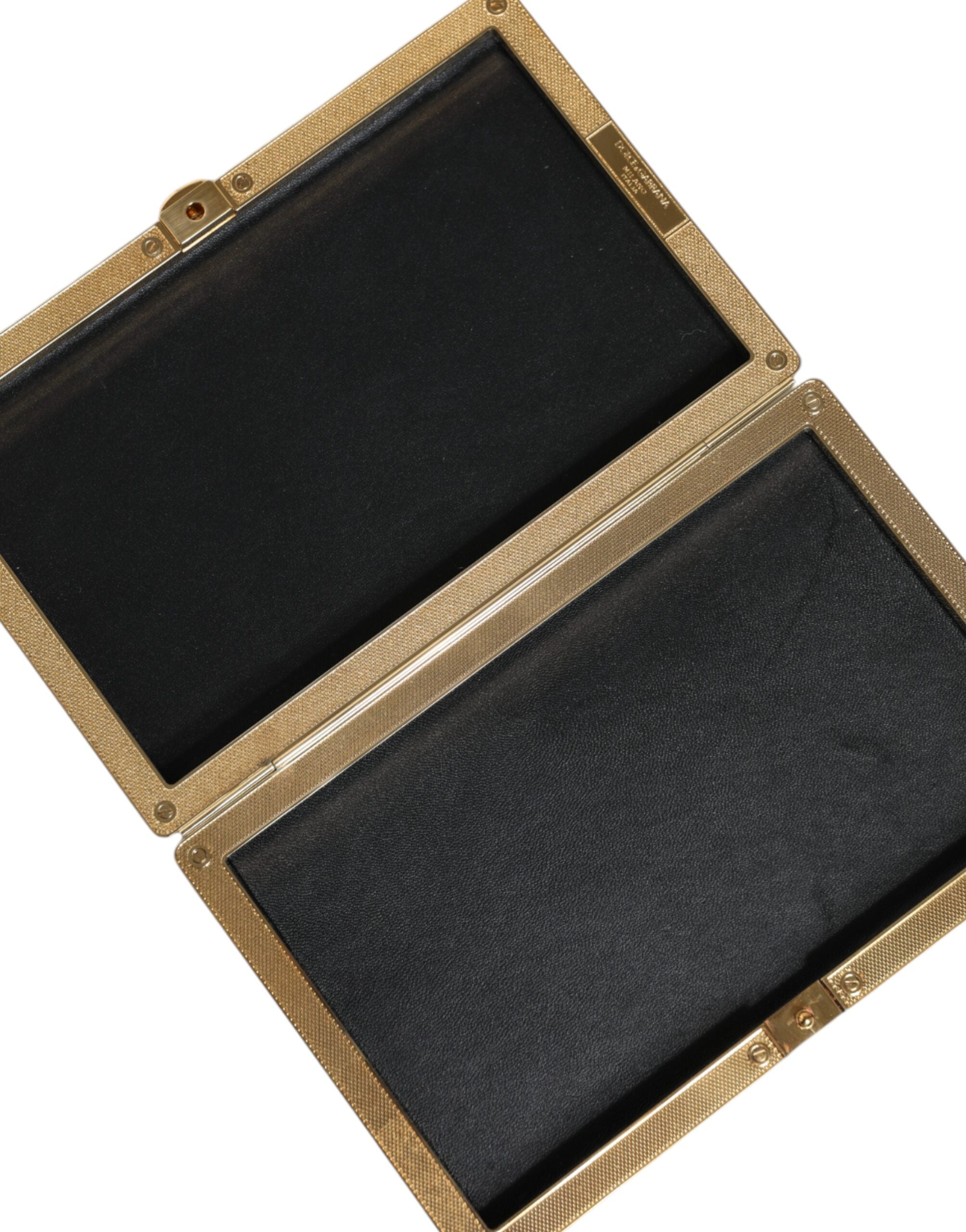 Sac à main femme Dolce & Gabbana en cuir doré avec cristaux, pochette bifold pour soirée et fête.