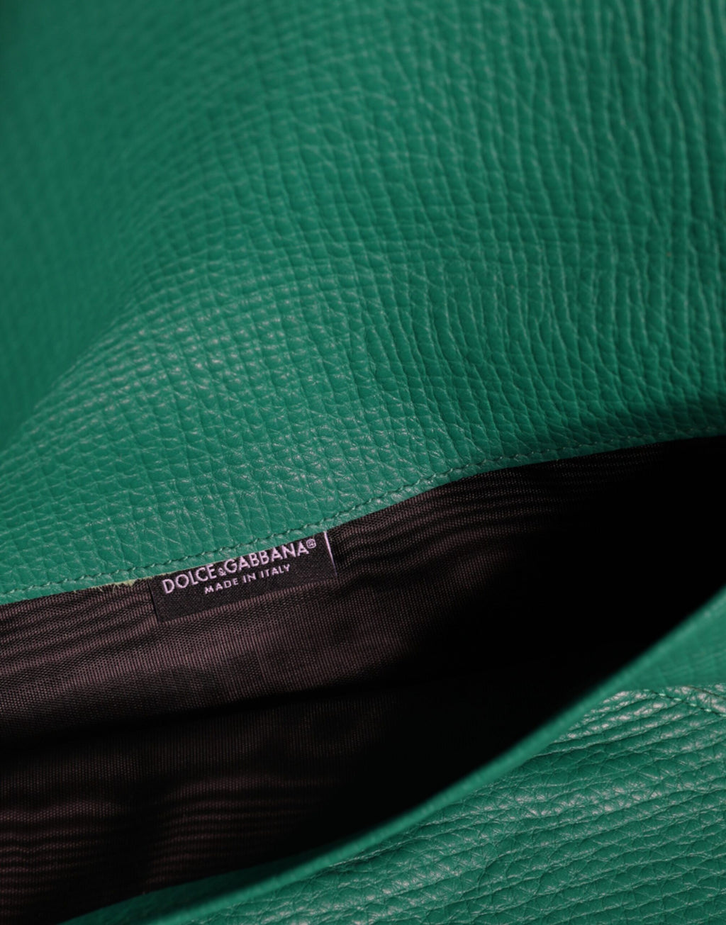 Sac à main en cuir vert Dolce & Gabbana, petite pochette ou étui pour tablette, design élégant et sophistiqué.