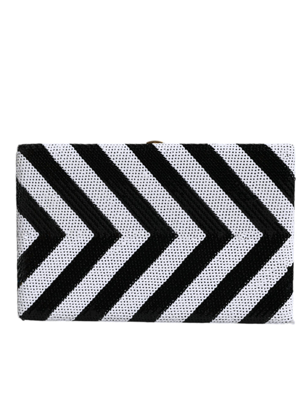 Sac pochette Dolce & Gabbana noir blanc avec cadre doré, sac de soirée élégant pour fête ou événement.