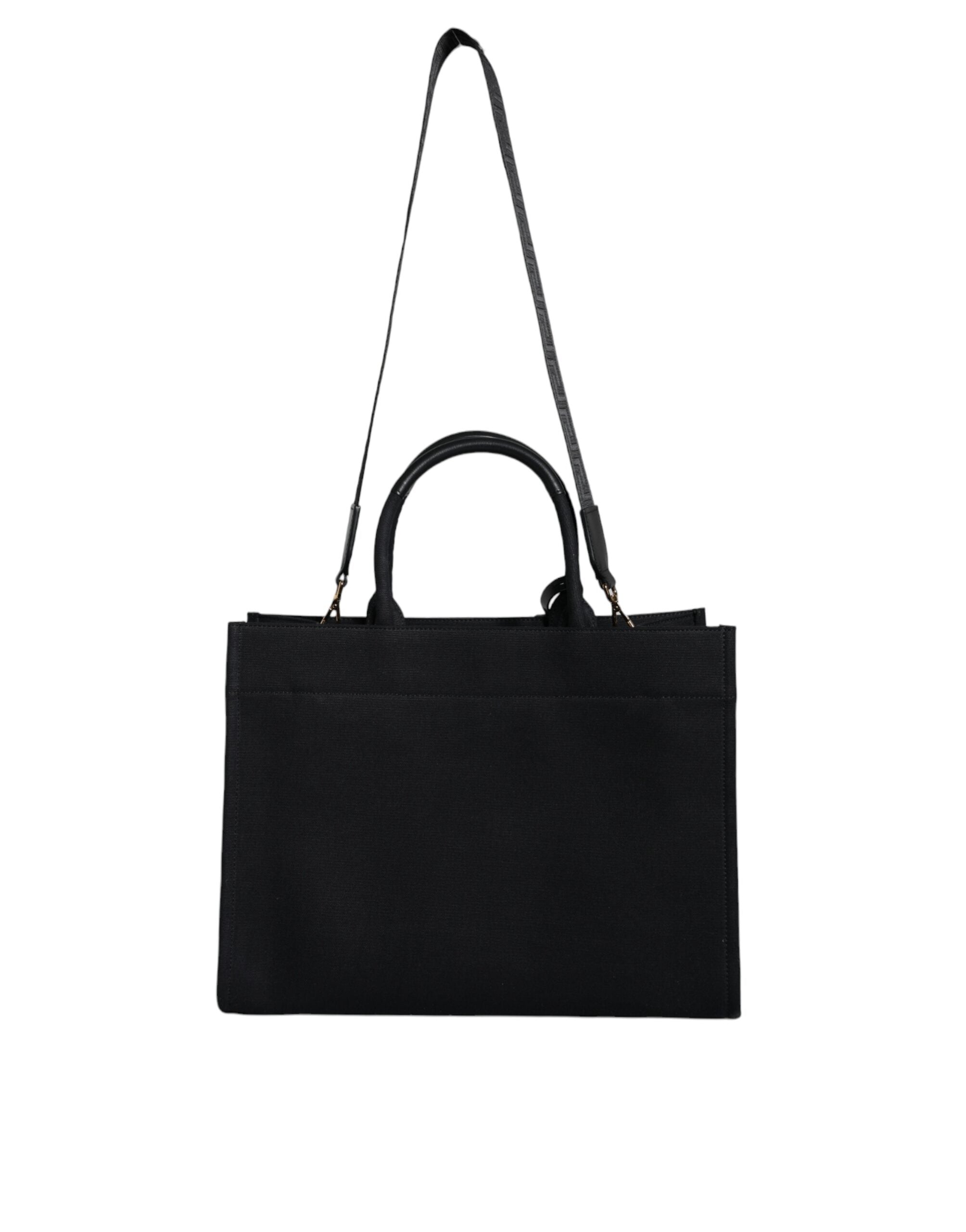Sac à main à bandoulière Versace noir en toile et cuir avec logo, petit sac tote élégant et pratique.