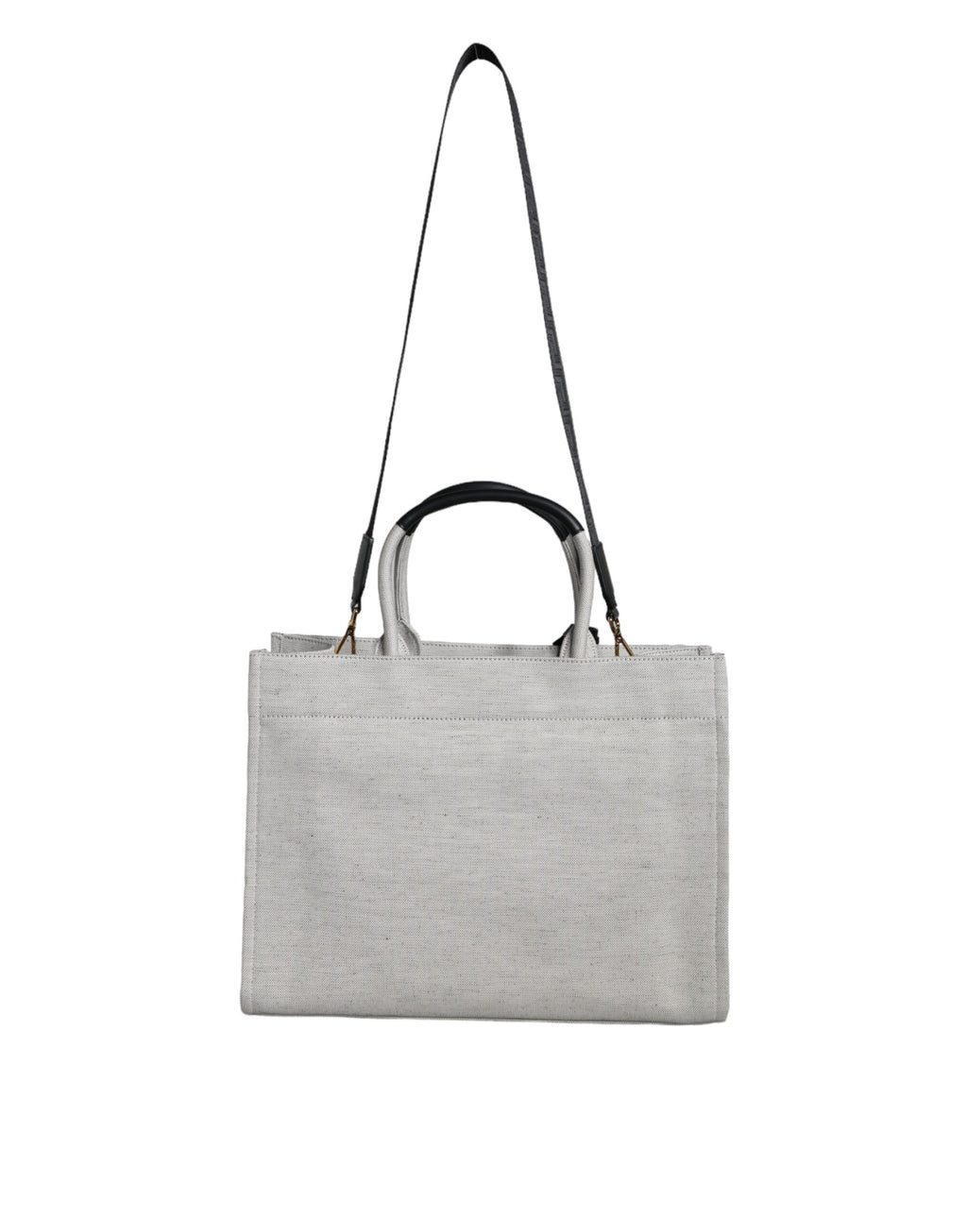 Sac cabas à main Versace blanc en toile et cuir avec logo, bandoulière large et design élégant.