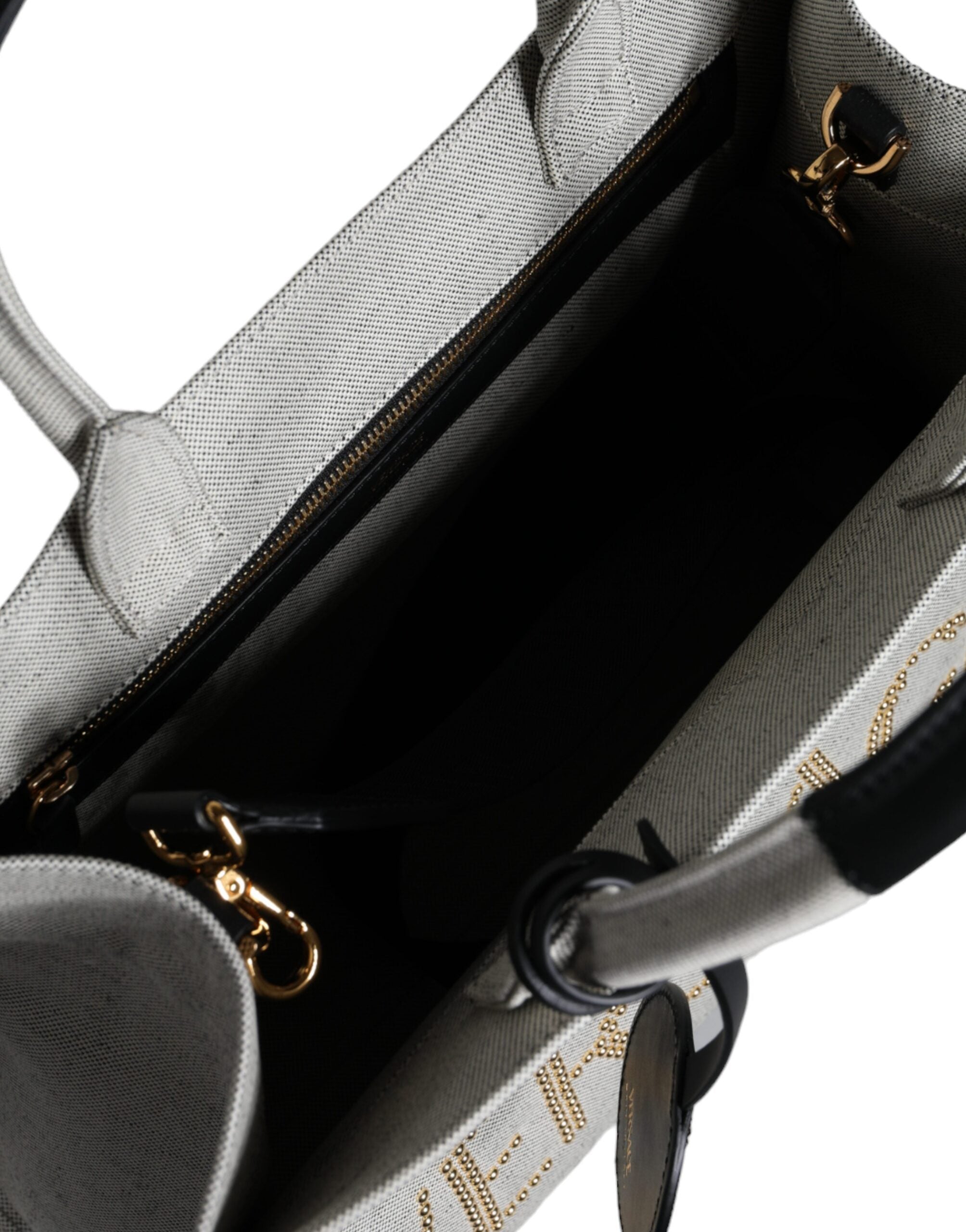 Sac à main tote Versace blanc en toile et cuir avec logo, bandoulière, pour femmes.