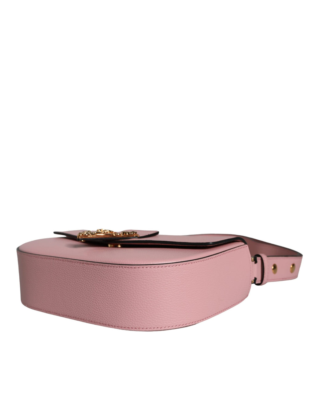 Sac à bandoulière Versace en cuir de veau grainé rose avec logo, design élégant et sophistiqué.